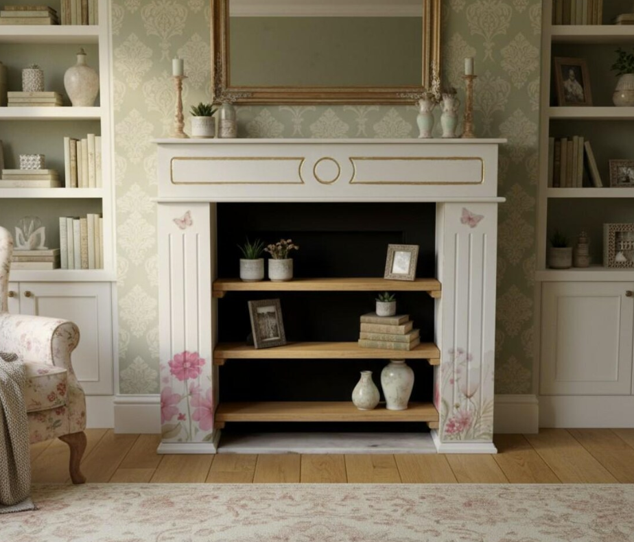 Kaminumrandung „Kamila“ – romantisches Möbelstück mit Blumenmotiv