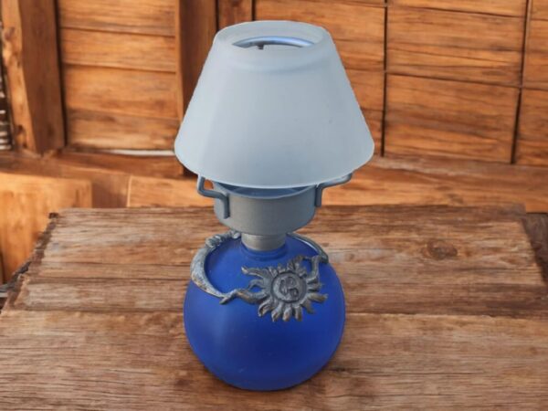 Teelichthalter Flasche Kerzenhalter Blau Sonne Mond Glas Vintage