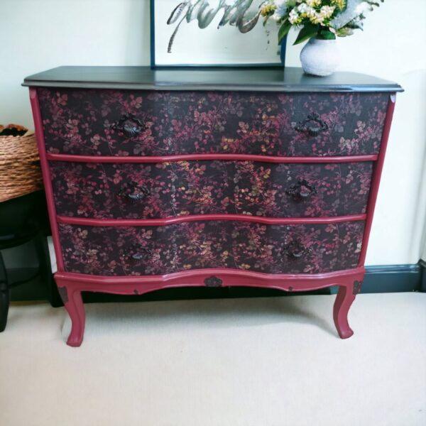 Kommode Schubladenkommode Vintage Upcycling Blumen rot Shabby Handarbeit Jule – Bild 2