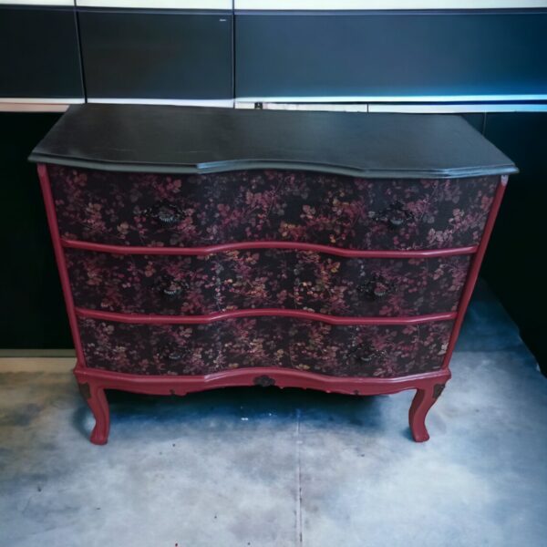 Kommode Schubladenkommode Vintage Upcycling Blumen rot Shabby Handarbeit Jule – Bild 4