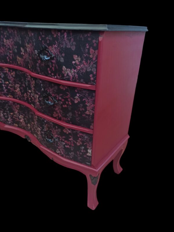 Kommode Schubladenkommode Vintage Upcycling Blumen rot Shabby Handarbeit Jule – Bild 5