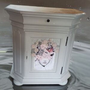 Kommode Schrank Schubladenschrank Flurschrank Vintage Upcycling  Shabby Blumen Grau Rosa Flower