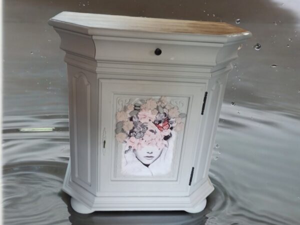 Kommode Schrank Schubladenschrank Flurschrank Vintage Upcycling  Shabby Blumen Grau Rosa Flower