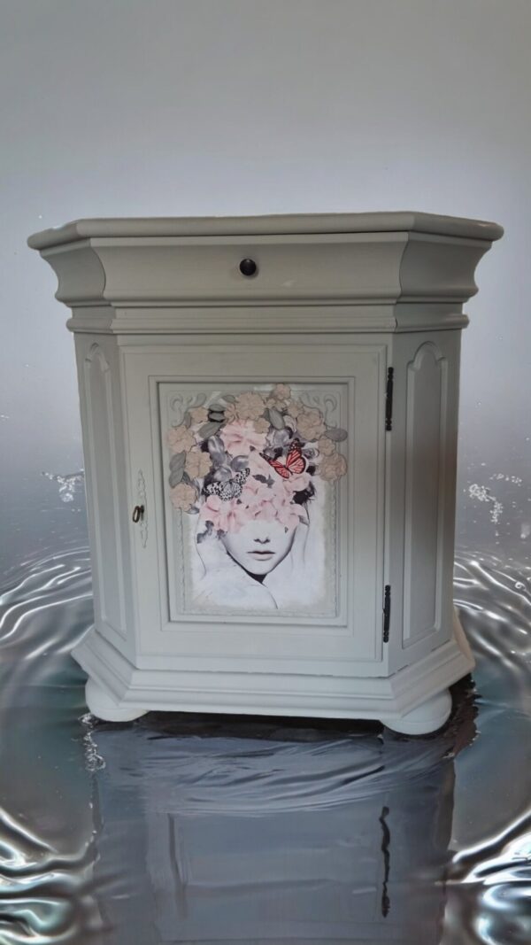 Kommode Schrank Schubladenschrank Flurschrank Vintage Upcycling  Shabby Blumen Grau Rosa Flower – Bild 5