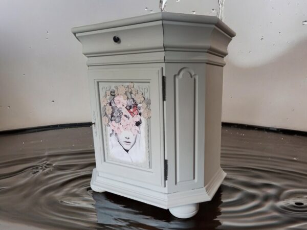 Kommode Schrank Schubladenschrank Flurschrank Vintage Upcycling  Shabby Blumen Grau Rosa Flower – Bild 6