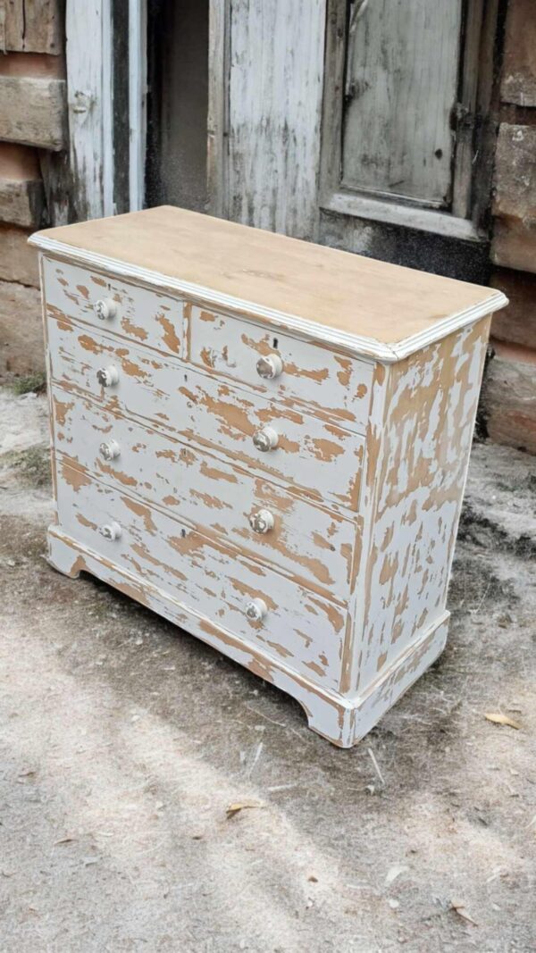 Vintage Upcycling Kommode Shabby Weiß Holz Schubladen – Bild 3