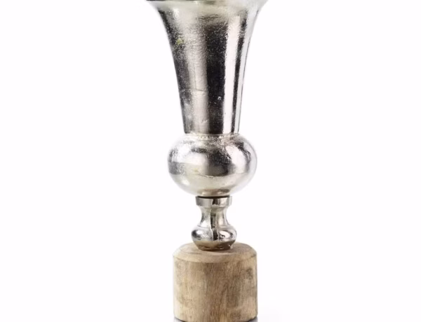 Alu Pokal auf Holzfuß 15X35CM Silber Natur