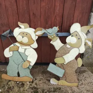 Hasenpaar Blech Ostern Frühling Hase Garten Deko Shabby