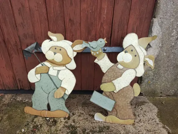 Hasenpaar Blech Ostern Frühling Hase Garten Deko Shabby