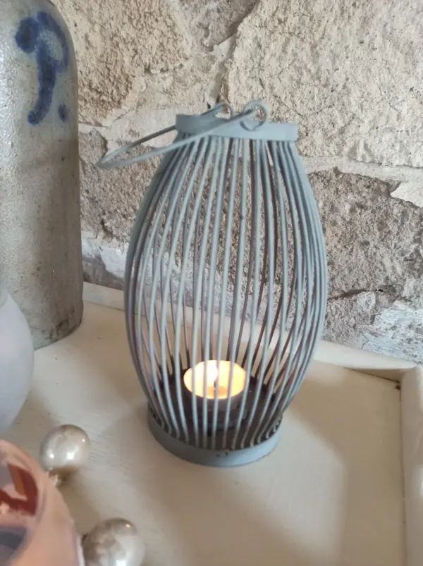 Windlicht Teelichthalter Grau Laterne Metall – Bild 4