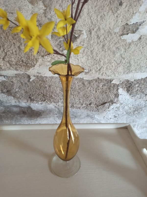 Vase Einzelvase Glas Gelb Handarbeit Vintage