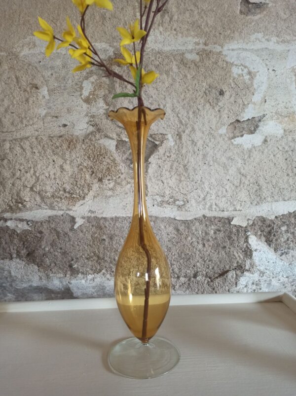 Vase Einzelvase Glas Gelb Handarbeit Vintage – Bild 5