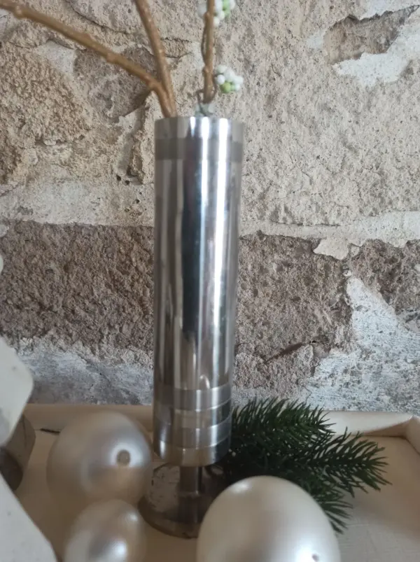 Vase Einzelvase Vintage Silber Metall – Bild 3