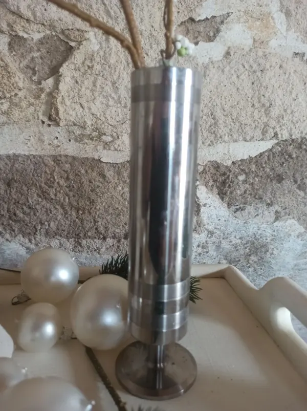 Vase Einzelvase Vintage Silber Metall – Bild 2