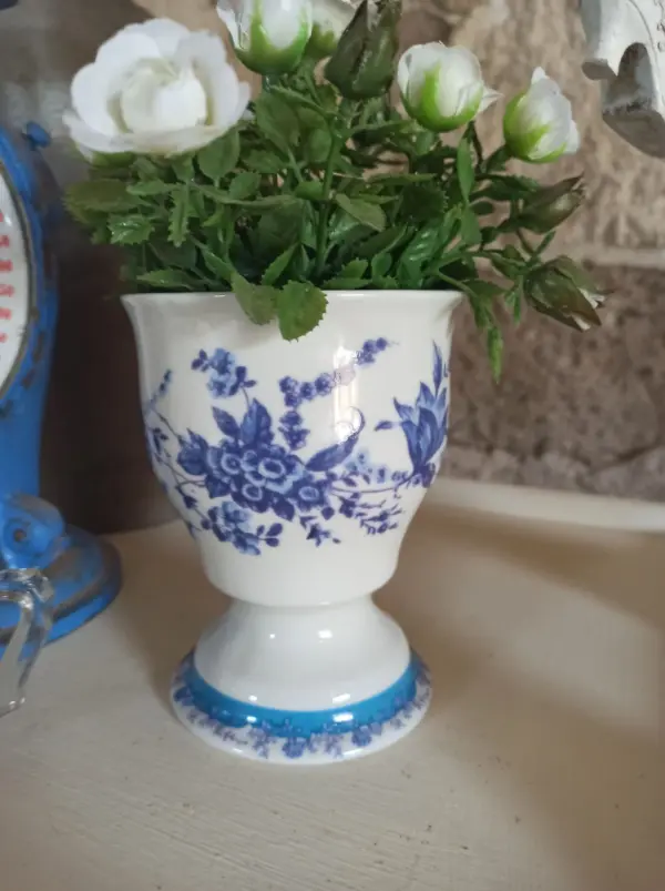 Pokal Blau Weiß Landhaus Vase Blumentopf