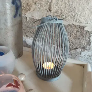 Windlicht Teelichthalter Grau Laterne Metall