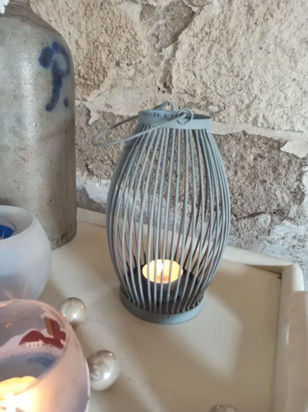 Windlicht Teelichthalter Grau Laterne Metall