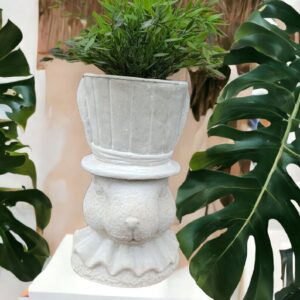 Hase Weiß Handarbeit Ostern Übertopf Beton/Gips Gemisch Garten Figur Frühling
