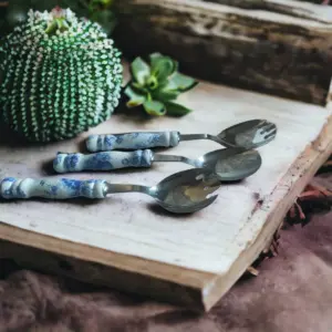 Besteck Küche Shabby blau/weiß Handarbeit