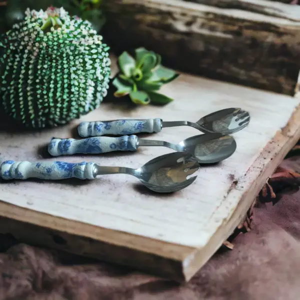 Besteck Küche Shabby blau/weiß Handarbeit