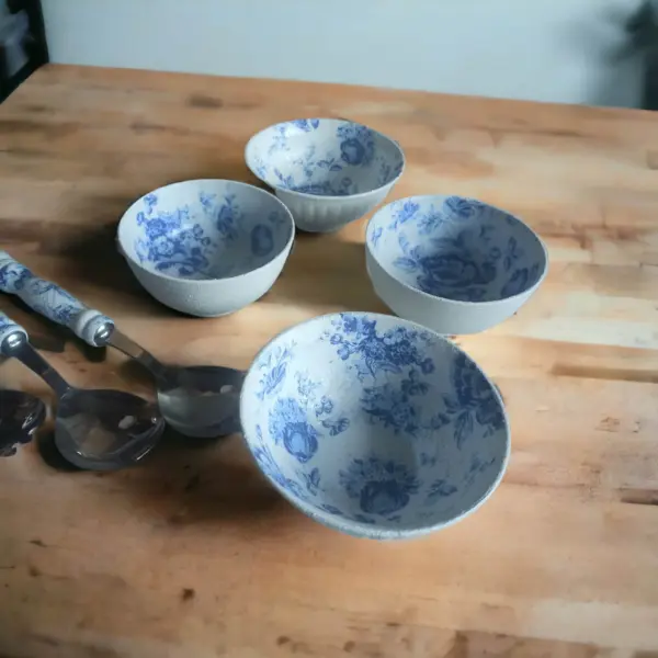 Schale Glas Shabby Handarbeit Blau Weiß Schüssel