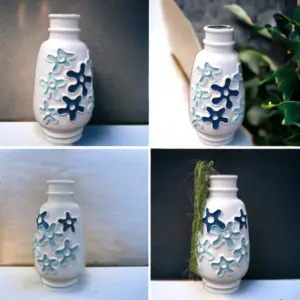 Krug Keramik Vase groß weiß/blau/mint blume shabby Bodenvase Maritim