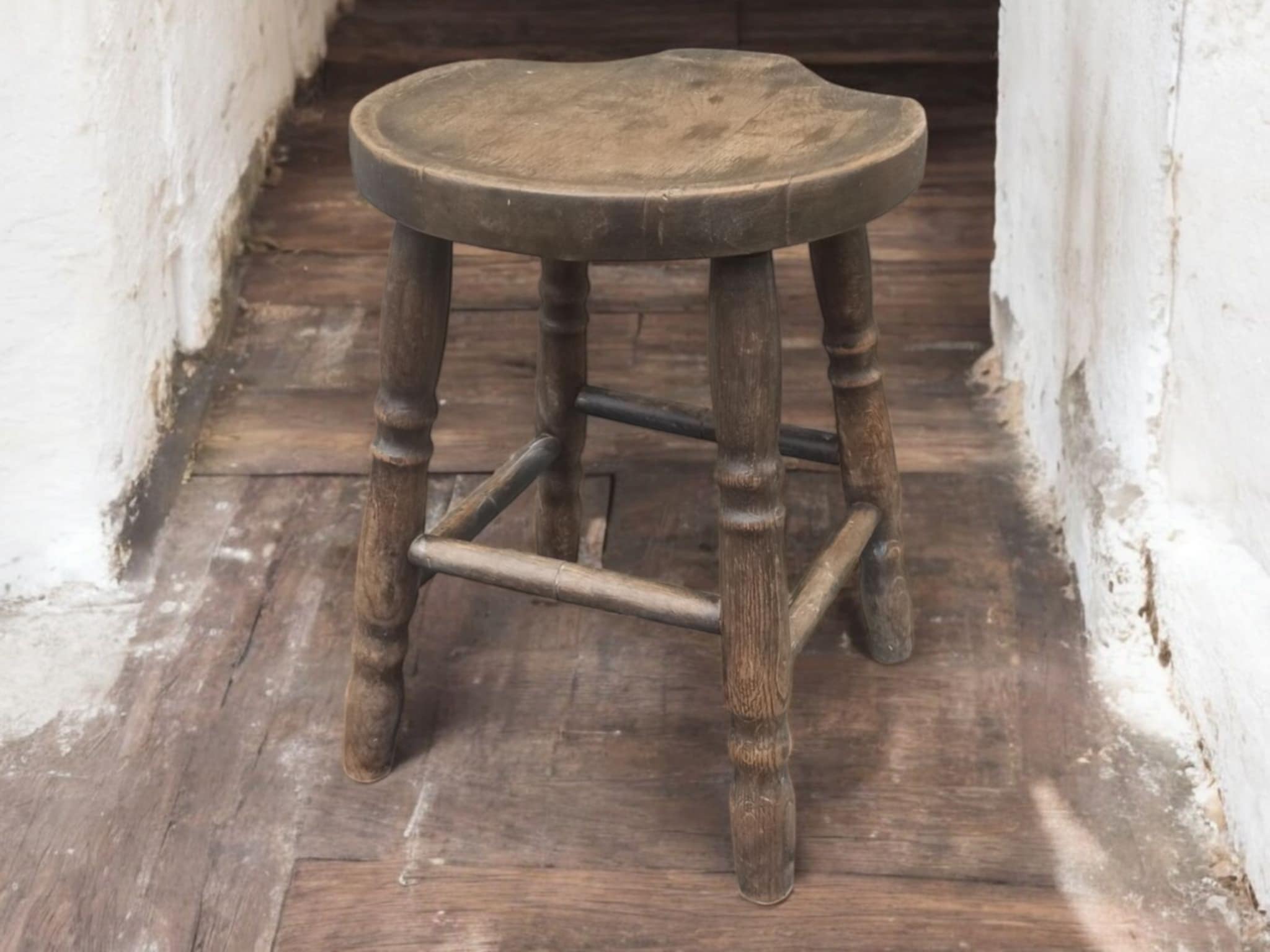 Milchhocker Holzschemel Hocker Alt Shabby Upcycling Emil – Bild 5