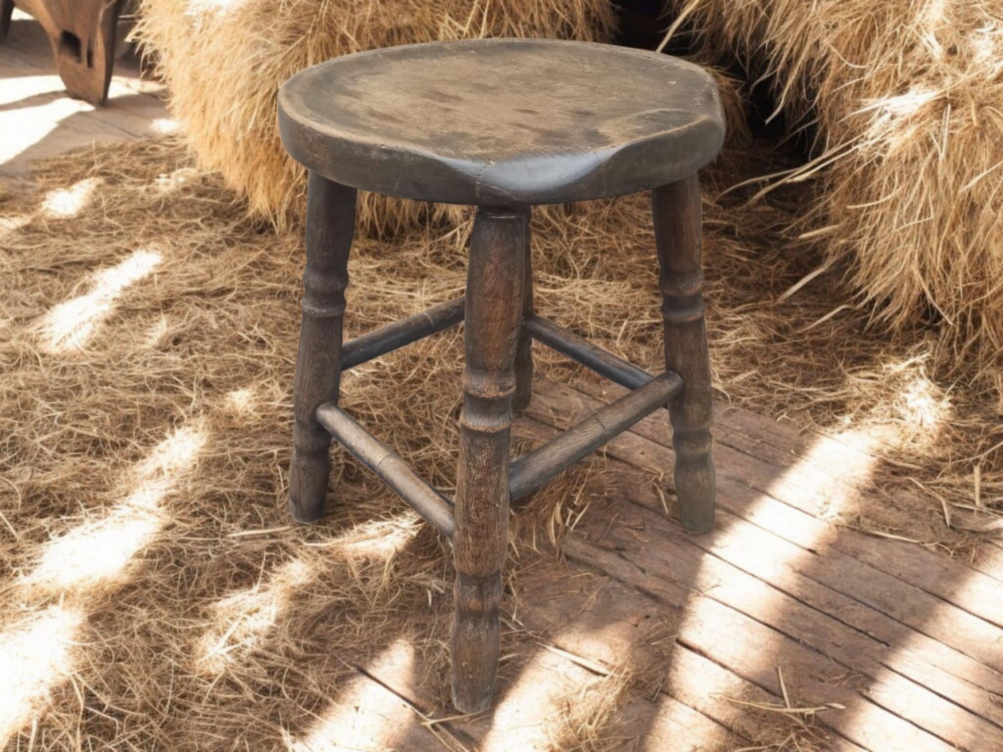 Milchhocker Holzschemel Hocker Alt Shabby Upcycling Emil – Bild 7