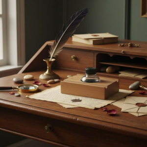 Vintage Tintenfass im Holzblock – Klassisches Schreibzubehör