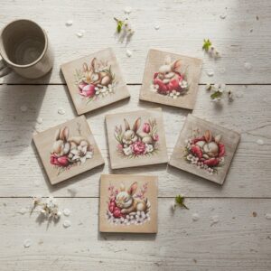 Fr&uuml;hlingszauber &ndash; Glasuntersetzer Set mit Hasenmotiv